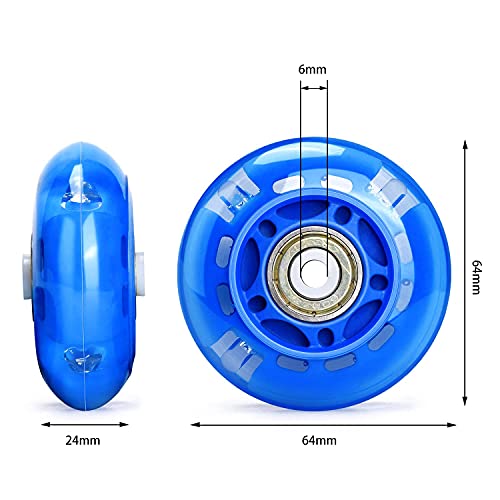 Tobwolf 8 Pack 64Mm 82A Light Up Inline Skate Wheels, Led Roller Skate Wheels, Led Flash Flashing Replacement Wheel With Abec-7 Bearings For Teens - Blue #TOP3