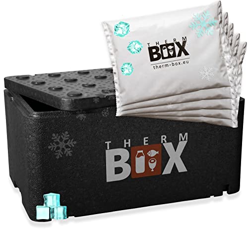 Therm Box Profi Styroporbox GN1 mit 5X Kühlakku für Kühlbox Set 46,45L Innen: 54x34x24cm Transportbox Wiederverwendbar