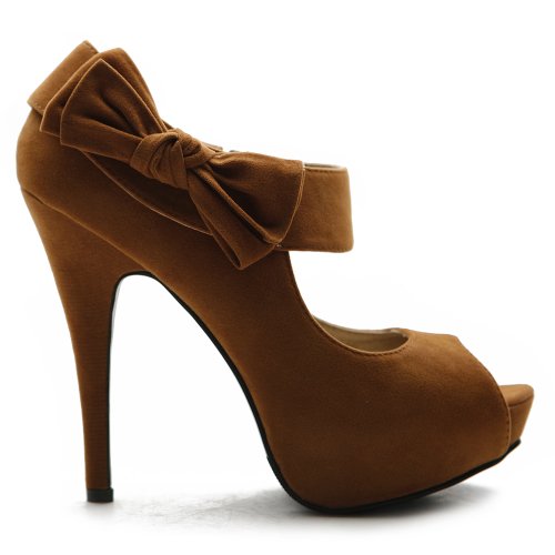 Ollio Women's Shoe Platform Open Toe High Heel Ribbon Accent Multi Color Pump