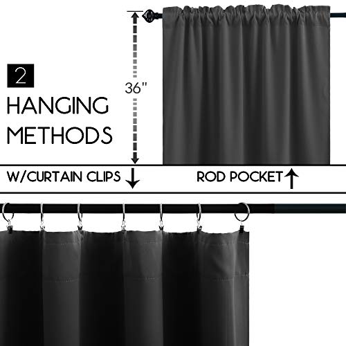 Image of KOUFALL 52 inch W Short Blackout Cafe Curtains 36 Inch for Wide Small Window, Thermal Insulated Light Blocking Drapes for Cooling Kitchen Bedroom Summer Heat & UV, Dark Grey 52 inchx36 inch Length