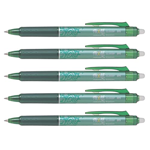 Stylos Frixion Ball Clicker 05 vert roller encre gel effaçable écriture fine lot de 5