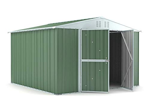 Box in Acciaio Zincato Casetta da Giardino in Lamiera 3.27 x 3.07 m x h2.17 m - 145 KG – 9,4 metri quadri (Verde)