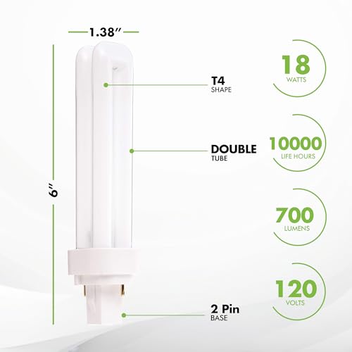 (4 Pack) PL18W/2U/2P/841 18-Watt Double Tube G24d-2 (2 Pin) Base 4100K CFL-Plug-in Replacement for Sylvania 21111/20678 CF18DD/841/ECO - GE 97580 F18DBX/841/ECO - Philips 383190 PL-C18W/41/USA/ALTO by KOR - Image 3