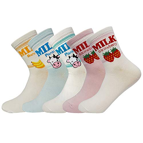 Moonsocks Women s Cute Casual Socks Novelty Funny Pattern Crew Socks 5 Pairs