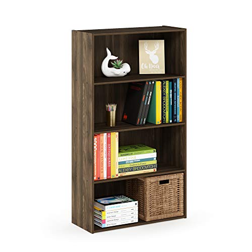 Furinno PASIR Book Shelf, 4-Tier Bookshelf, Bookcase with Open Shelf, 9.4 x 23.6 x 41.7, for Living Room, Bedroom, Home Office, Columbia Walnut by Furinno - Used condition - US$34.48