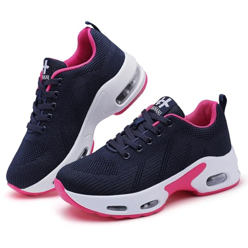 Laufschuhe Damen Turnschuhe Sneaker Damen Atmungsaktives Joggingschuhe Leichte rutschfestmit Luftpolster Sneaker Straßenlaufschuhe Walkingschuhe Gym Fitness Women Running Shoes Blau Rosa EU37