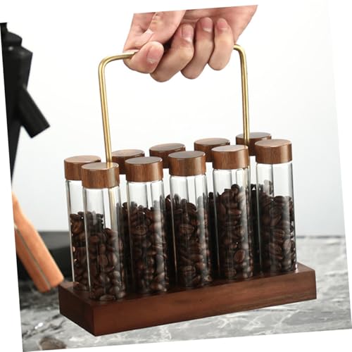 Tubo de vidrio para almacenamiento de granos de café con base de madera miniatura 6