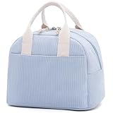 LOVELYWIND Insulated Cloud Blue Lunch Bag for Women, Stylish Corduroy Tote with Aluminum Lining, Large Capacity Reusable Cooler for Work, Travel, Beach or Picnic, Cloud Blue Water-Resistant Lunch Box
