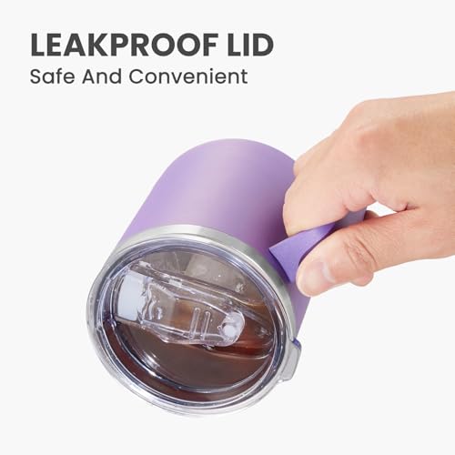 Image of MEWAY 12oz Coffee Mug With Handle and Sliding Lid,Stainless Steel Travel Tumbler Cup with Handle,Double Wall Vacuum Insulated Camping Cup for Hot & Cold Drinks Tea (Purple,Set of 1)