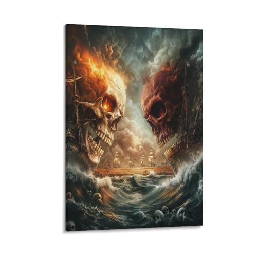 Impression sur toile tête de mort - Décoration murale moderne pour salle de bain en 30x45 cm