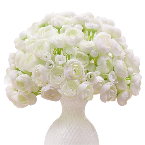 LzLflor 32Pcs Ivory White Ranunculus Artificial Flowers DIY Home Wedding