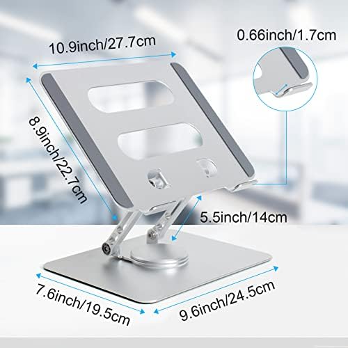 360° Rotating Foldable Laptop Stand for Desk - Portable Height Adjustable Aluminum Alloy Cooling Laptop Riser compatible with Ipad Macbook Air Dell Asus Hp Lenovo and More 10 to 17 Inch Notebook