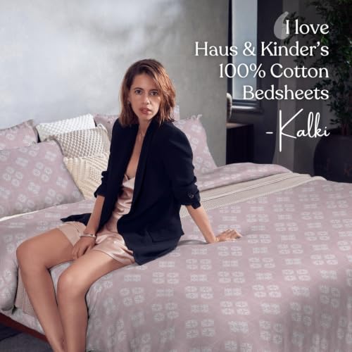 Image of Haus & Kinder King Size Bedsheet for Double Bed with 2 Pillow Covers 108 Inch x 108 Inch| Premium Soft & Silky Pure Cotton 300 TC Flat King Bedsheet | Opal Harmony Warm Grey