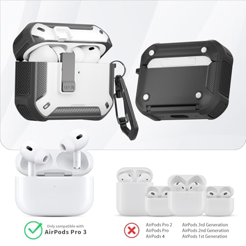 Image of for AirPods Pro 3 Case with Magnetic Lock and Phone Stand, Compatible with Magsafe Charging,with Carabiner&Cleaner kit for Apple iPod Pro 3rd Generation Cover(2025) Men Women (White)