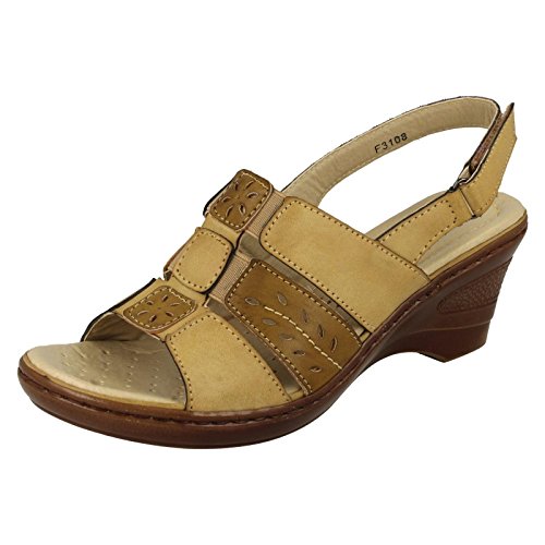 Image of EAZE Ladies Casual Sling Back Heeled Sandals - Beige/Tan Synthetic - UK Size 3 - EU Size 36 - US Size 5