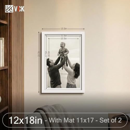 Image of VCK 12x18 Frame 2 Pack, White Wood, 11x17 Mat, Glass, for Poster Prints