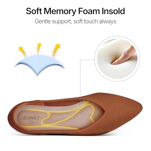 Image of ATHMILE Pointed Toe Flats for Women Comfortable Knit Ballet Flats Shoes | Slip-on Lightweight Dressy Work Shoes Machine Washable Womens Flats for Work Office Business Casual Wedding