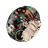 Zewurtuw Satin Hair Bonnet Silk Bonnet for Sleeping Reusable Double Layer Elastic Adjustable Hair Caps Cute Aesthetic Women-Flower Cat