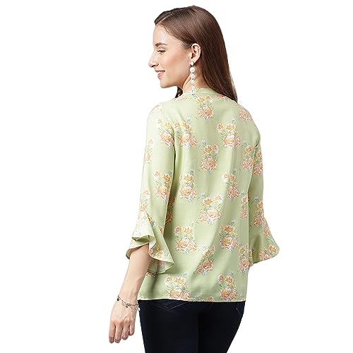 Image of Latin Quartres Women's Green V-Neck Long Sleeve Solid Top