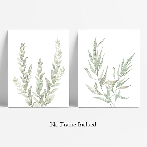 Botanical Boho Bathroom Decor Wall Art Prints, UNFRAMED Sage Green Plants Decor for Bedroom|Office, Minimalist Eucalyptus Leaves Watercolor Art Prints, Set of 4 Pictures, 8"x10" No Frames