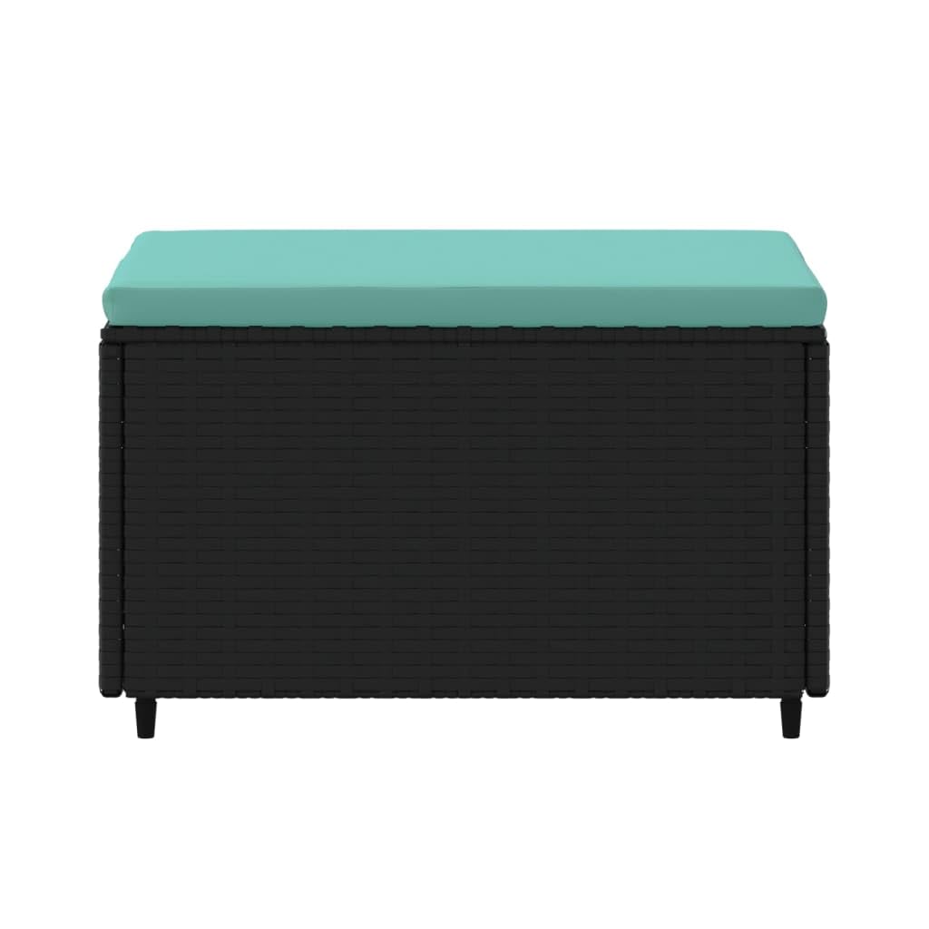 vidaXL Reposapiés de jardín con cojín ratán sintético Negro, taburetes, Taburete con almacenaje, Taburete de Exterior, otomana, Taburete de jardín