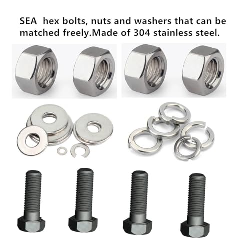 Image of 3 /8-16x1-1 /4(10Sets) Hex Bolts Assortment Kit,Nuts and Bolts Assortment Kit,Hex Bolt Nuts,Bolts and Nuts kit, Includes Common SAE Sizes, 304 Stainless Steel,Fully Threaded,Hex Bolt Nut