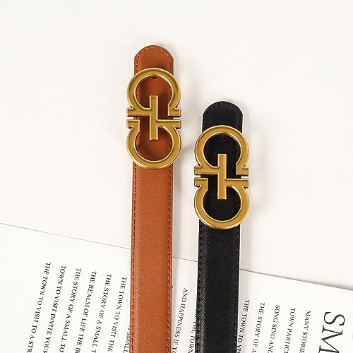 Image of Women's Fashion Classic Metal Buckle Leather Belt with Jeans Dress