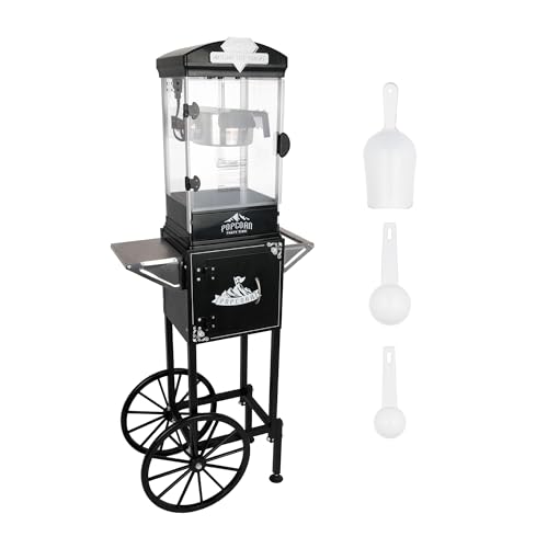 Image of Montary 10 Oz Commercial Popcorn Machine with Cart,Vintage Style Popcorn maker Equipped with Popcorn Scoops, Heated Deck & Storage for Home Movie House and Carnival,Black