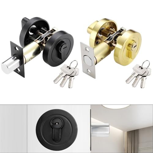 Helilyco Cerradura de puerta de una sola cara con llave, cerradura frontal de acero inoxidable y cobre, cerradura antirrobo sólida con botón, para oficina en casa, hotel, se adapta a puertas de 30-50