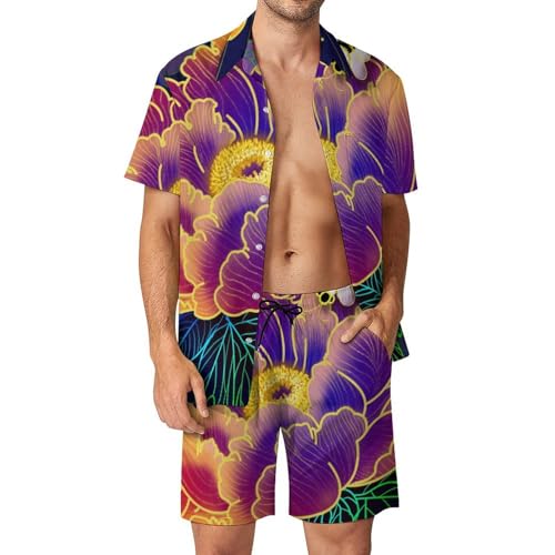 Chemise Hawaïenne Homme Ensemble Anti-Chaleur Tenue Légère Short Pantalon Plage S