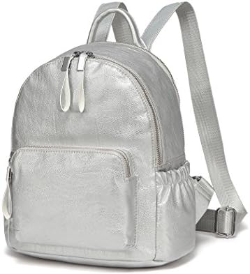 VASCHY Mini Backpack Purse, Cute Faux Leather Small Backpack Purse for Women with Double Compartment Silver