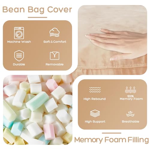 Image of HABUTWAY Bean Bag Chair: Giant 4' Memory Foam Furniture Bean Bag Chairs for Adults with Microfiber Cover 4Ft (Khaki)