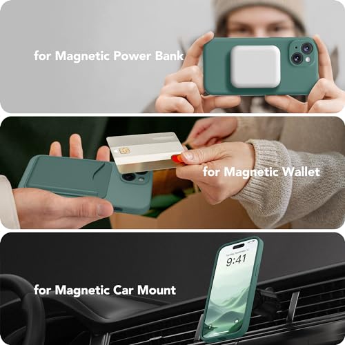 Image of Magnetic for iPhone 14 Case, Compatible with MagSafe, [Full Camera Protection][Screen Protector] Silicone Shockproof Protective Phone Case for iPhone 14 6.1 inch, Midnight Green