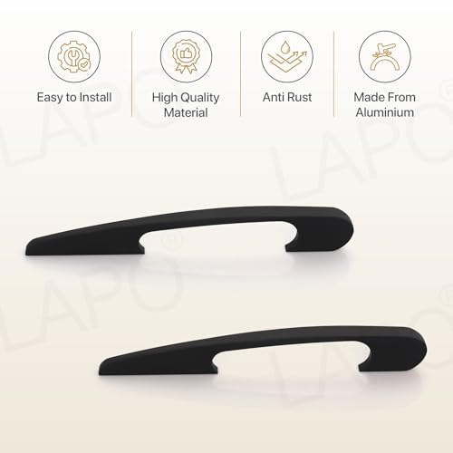 Image of LAPO 8 Inch Cabinet Handles for Modular Kitchen, Used for Drawer and Cupboard, Smooth Grip Style, Wear Resistant Coating, Hole to Hole Size 16 cm, Easy Fixing (Black, Pack of 2)