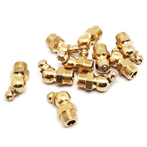 Image of M10 x 1mm Metric Thread 45-Degree Angled Brass Hydraulic Zerk Grease Nipple Fitting,PACK OF 10