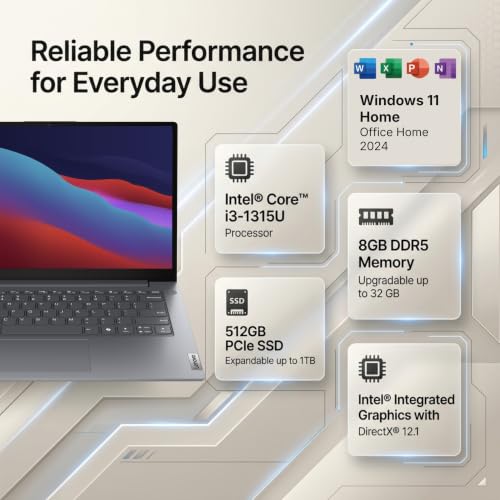 Image of Lenovo V14, Intel Core i3-1315U, 8GB RAM, 512GB SSD, FHD 14 inch (35.56cm), Windows 11 Home, Office 2024, Luna Grey, 1.37Kg, 83HDA05HIG, 250 Nits, 1Y Onsite Warranty, Laptop