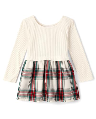 The Children's Place,Baby-Girls,and Toddler Long Sleeve Casual Dresses,White Daisy Plaid,2 Years