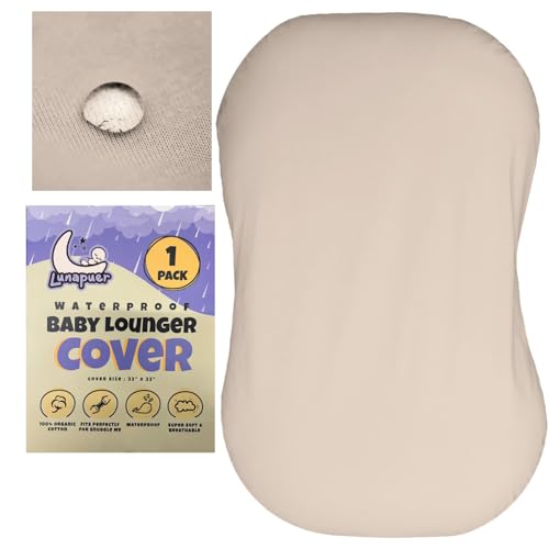 Image of 100% Waterproof Baby Lounger Cover - 2-Ply Organic Cotton Slipcovers Keep Your Lounger Clean & Your Baby Comfy - Machine Washable - (Lounger Not Included) - Cream
