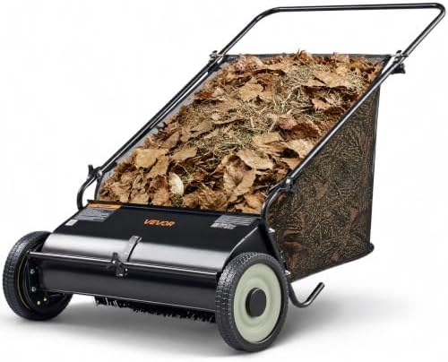 VEVOR Push Lawn Sweeper 26 Inch Leaf & Grass Collector Strong Rubber Wheels