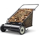 VEVOR Push Lawn Sweeper, 26 Inch Leaf & Grass Collector, Strong Rubber Wheels & Heavy Duty Thickened Steel Durable to Use with Large Capacity 7 ft³ Mesh Collection Bag, 4 Spinning Brushes