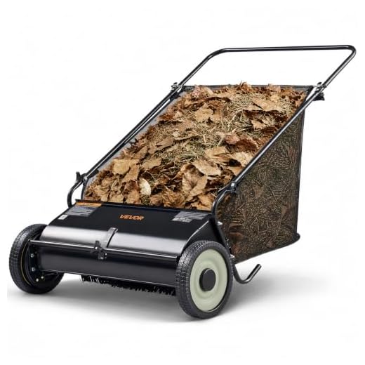 VEVOR Push Lawn Sweeper, 26 Inch Leaf & Grass Collector, Strong Rubber Wheels & Heavy Duty Thickened Steel Durable to Use with Large Capacity 7 ft³ Mesh Collection Bag, 4 Spinning Brushes