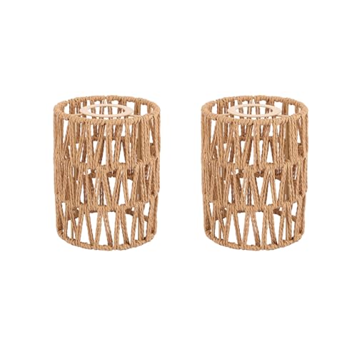 Oungy 2 paralumi in rattan naturale di grandi dimensioni, paralume a sospensione, accessori in vimini bohémien, lampade in rattan per tavolo e terra, soggiorno (Ø 12 cm)