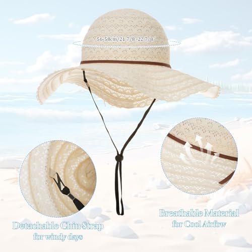 Oweisong Beach Hats for Women Summer Sun Hat Floppy Packable Wide Brim Lace Hats for Vacation Travel