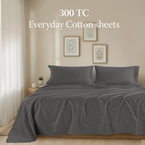 Image of Threadmill 300TC Cotton Full Sheet Set, Sateen, Jacquard, Dark Grey | 100% Cotton, Sateen Weave, Jacquard Pattern, 4-Piece Set, 16 inch Deep Pocket, Cooling, OEKO-TEX Certified, Machine Washable