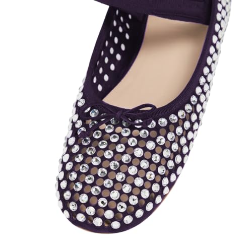 Pazzion Women's Crystals Studs Round Toe Mary Jane Flats Bows Slip On Single Strap Cutout Ballet Shoes Dancing Prom Daily Size 4-16 US2