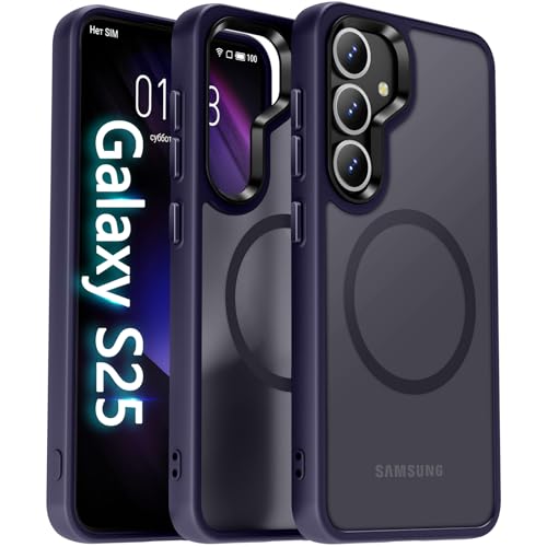 Image of Oterkin Magnetic for Samsung Galaxy S25 Case Matte [Compatible with MagSafe][Frosted Translucent][Military Grade Protection][Silky Touch Shockproof Slim] Anti-Scratch S25 Phone Case (Dark Purple)
