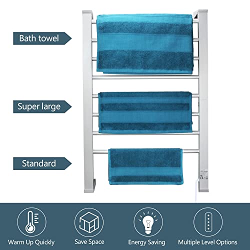 ELEGANTLIFE Electric Towel Warmer for Bathroom - Aluminum Alloy Heated Towel Rack with Built-in Timer & Auto Shut Off, Heavy-Duty Base Freestanding & Wall-Mountable 8-Bar Design, for Bedroom, Spa