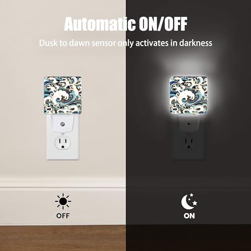 Image of Vintage Sea Waves Dusk to Dawn Night Light, Auto Sensor Lamp Home Indoor Stairway Kitchen Corridor, Night Lights Plug into Wall Decor, Boys Girls Women Men Room Gifts