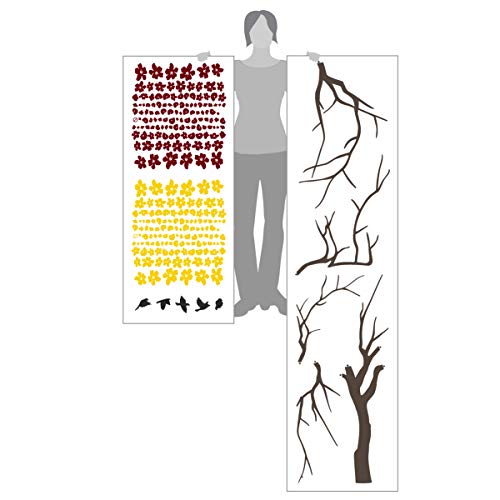 Japanese Cherry Blossom Tree And Birds Wall Decal Sticker For Flower Baby Nursery Room Decor Art (Burgundy & Yellow, 60X90 Inches) #TOP4