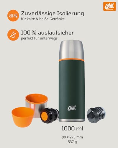 Esbit Classic Isolierflasche 1L - Thermoskanne für warm & kalt - Thermosflasche mit 2 Bechern - Trinkflasche Edelstahl - Auslaufsicher… – Ansicht 2